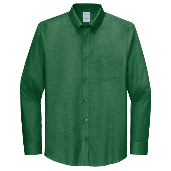 Brooks Brothers Wrinkle Free Stretch Nailhead Shirt, Club Green / Club Green, Front view