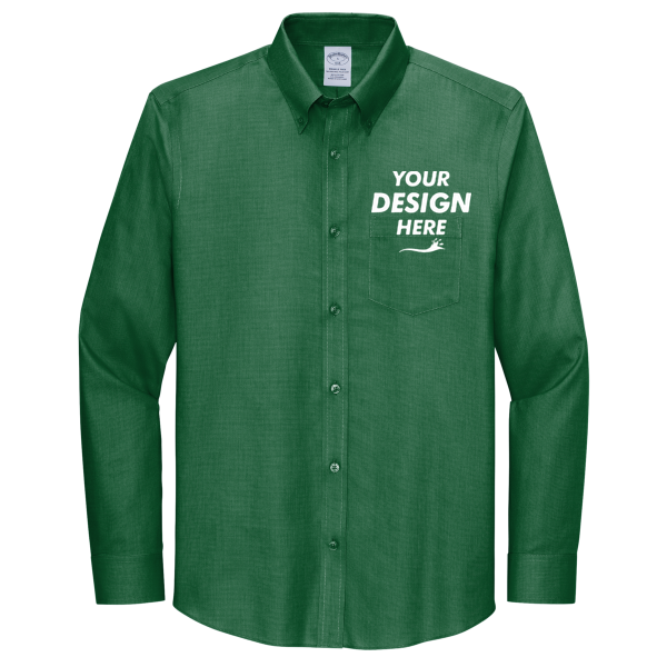 Brooks Brothers Wrinkle Free Stretch Nailhead Shirt, Club Green / Club Green, Front view, Mockup