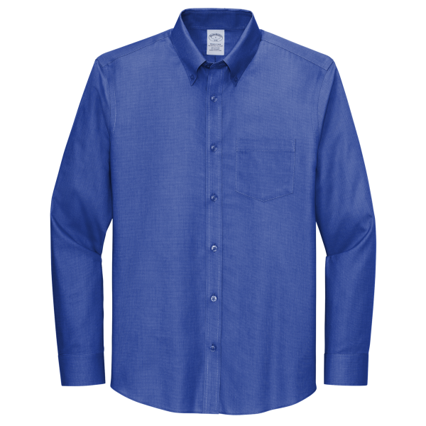 Brooks Brothers Wrinkle Free Stretch Nailhead Shirt, Cobalt Blue / Cobalt Blue, Front view