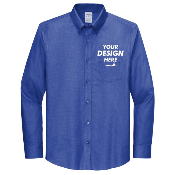 Brooks Brothers Wrinkle Free Stretch Nailhead Shirt, Cobalt Blue / Cobalt Blue, Front view, Mockup