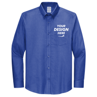 Brooks Brothers Wrinkle Free Stretch Nailhead Shirt, Cobalt Blue / Cobalt Blue, Front view, Mockup