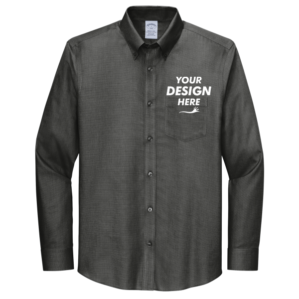 Brooks Brothers Wrinkle Free Stretch Nailhead Shirt, Deep Black / Deep Black, Front view, Mockup