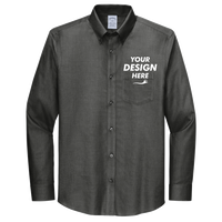 Brooks Brothers Wrinkle Free Stretch Nailhead Shirt, Deep Black / Deep Black, Front view, Mockup