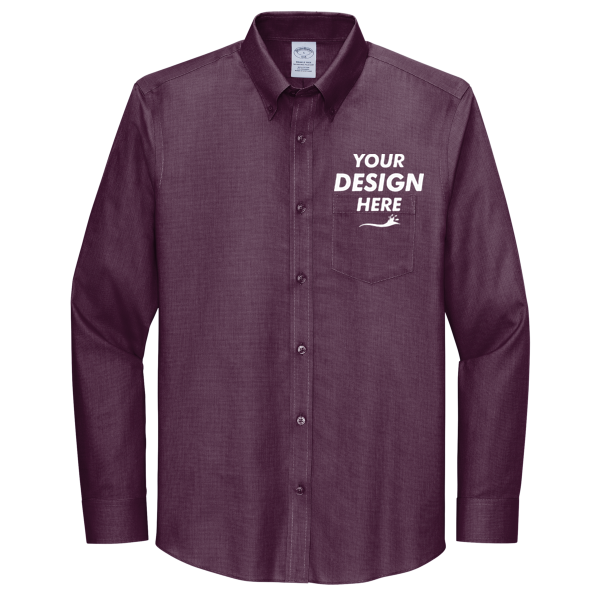 Brooks Brothers Wrinkle Free Stretch Nailhead Shirt, Navy Blazer / Vintage Port, Front view, Mockup