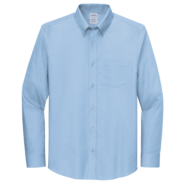 Brooks Brothers Wrinkle Free Stretch Nailhead Shirt, Newport Blue / Newport Blue, Front view