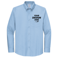Brooks Brothers Wrinkle Free Stretch Nailhead Shirt, Newport Blue / Newport Blue, Front view, Mockup