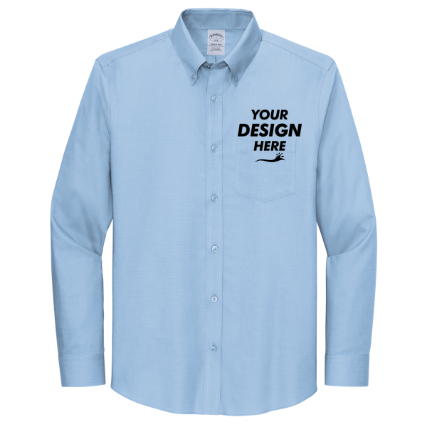 Brooks Brothers Wrinkle Free Stretch Nailhead Shirt, Newport Blue / Newport Blue, Front view, Mockup
