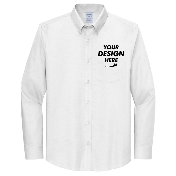 Brooks Brothers Wrinkle Free Stretch Nailhead Shirt, White / White, Front view, Mockup