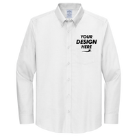 Brooks Brothers Wrinkle Free Stretch Nailhead Shirt, White / White, Front view, Mockup