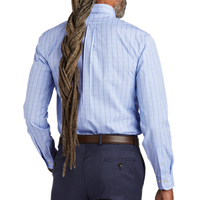 Brooks Brothers Wrinkle Free Stretch Patterned Shirt, Newport Blue, Back view
