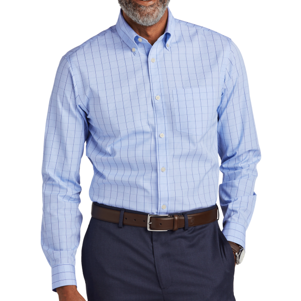Brooks Brothers Wrinkle Free Stretch Patterned Shirt, Newport Blue, Front view