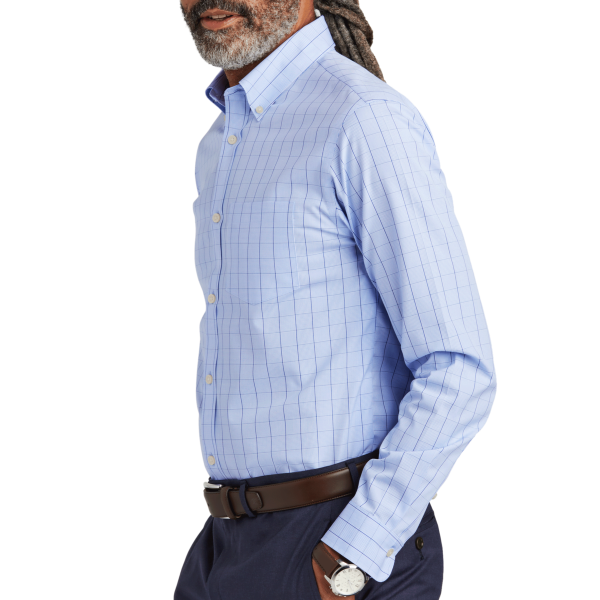 Brooks Brothers Wrinkle Free Stretch Patterned Shirt, Newport Blue, Left Sleeve view