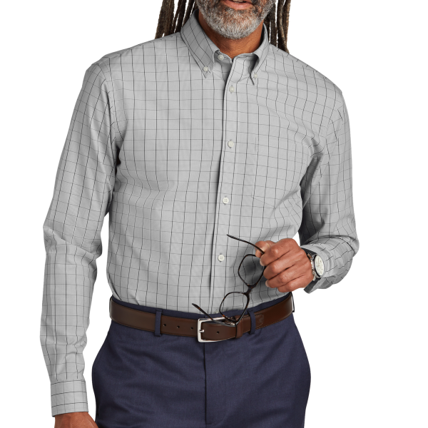 Brooks Brothers Wrinkle Free Stretch Patterned Shirt, Shadow Grey, Front view