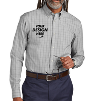 Brooks Brothers Wrinkle Free Stretch Patterned Shirt, Shadow Grey, Front view, Mockup