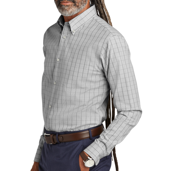 Brooks Brothers Wrinkle Free Stretch Patterned Shirt, Shadow Grey, Left Sleeve view