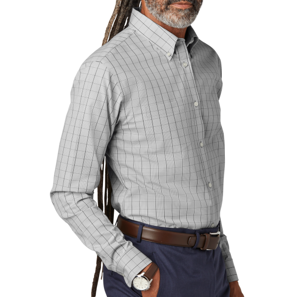 Brooks Brothers Wrinkle Free Stretch Patterned Shirt, Shadow Grey, Right Sleeve view