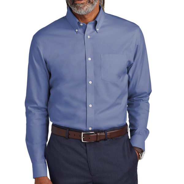 Brooks Brothers Wrinkle Free Stretch Pinpoint Shirt, Cobalt Blue, Front view
