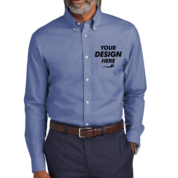 Brooks Brothers Wrinkle Free Stretch Pinpoint Shirt, Cobalt Blue, Front view, Mockup