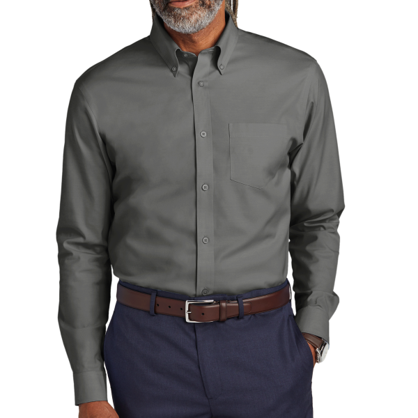 Brooks Brothers Wrinkle Free Stretch Pinpoint Shirt, Deep Black, Front view