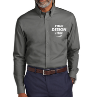 Brooks Brothers Wrinkle Free Stretch Pinpoint Shirt, Deep Black, Front view, Mockup