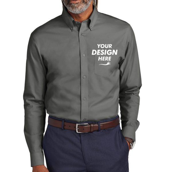 Brooks Brothers Wrinkle Free Stretch Pinpoint Shirt, Deep Black, Front view, Mockup