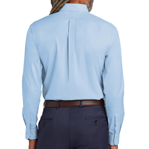 Brooks Brothers Wrinkle Free Stretch Pinpoint Shirt, Newport Blue, Back view