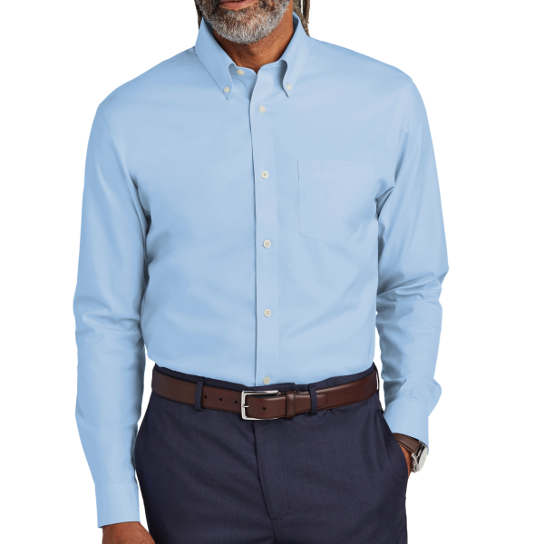Brooks Brothers Wrinkle Free Stretch Pinpoint Shirt, Newport Blue, Front view