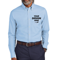 Brooks Brothers Wrinkle Free Stretch Pinpoint Shirt, Newport Blue, Front view, Mockup