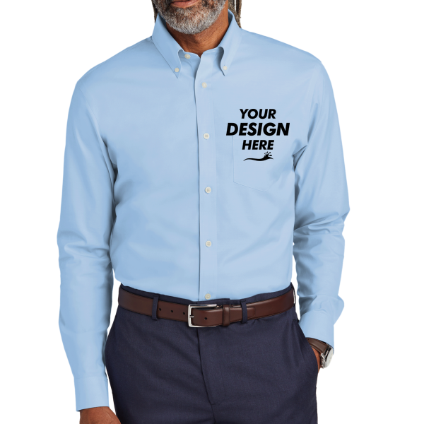 Brooks Brothers Wrinkle Free Stretch Pinpoint Shirt, Newport Blue, Front view, Mockup