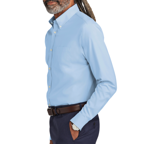 Brooks Brothers Wrinkle Free Stretch Pinpoint Shirt, Newport Blue, Left Sleeve view