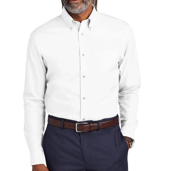 Brooks Brothers Wrinkle Free Stretch Pinpoint Shirt, White, Front view