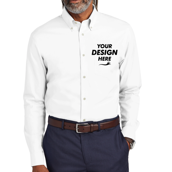 Brooks Brothers Wrinkle Free Stretch Pinpoint Shirt, White, Front view, Mockup