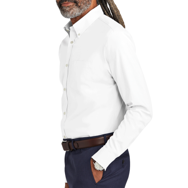 Brooks Brothers Wrinkle Free Stretch Pinpoint Shirt, White, Left Sleeve view