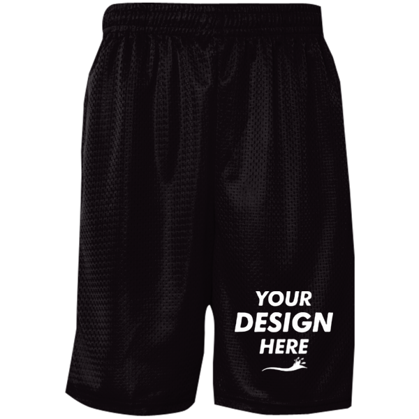 C2 Sport Men's Mesh 9" Shorts, Black, Front view, Mockup