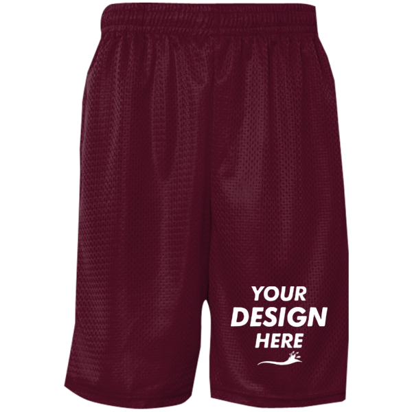 C2 Sport Men's Mesh 9" Shorts, Maroon, Front view, Mockup