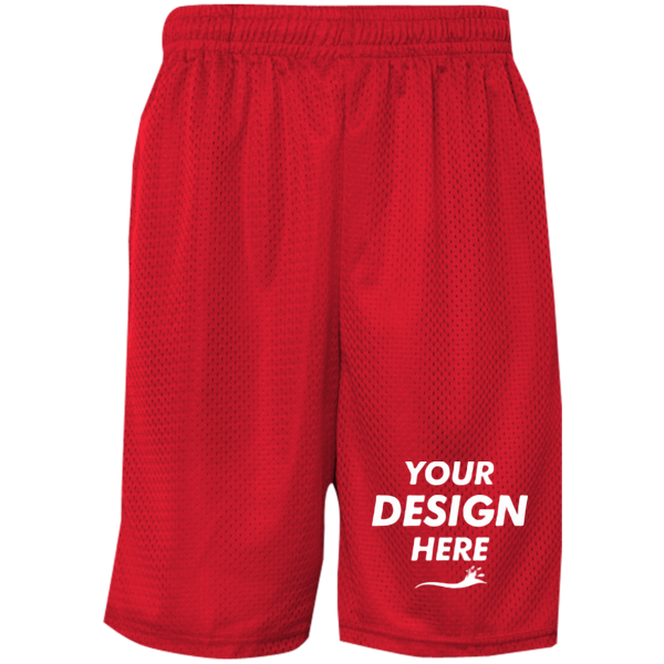 C2 Sport Men's Mesh 9" Shorts, Red, Front view, Mockup