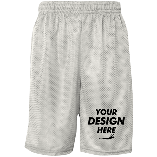 C2 Sport Men's Mesh 9" Shorts, Silver, Front view, Mockup