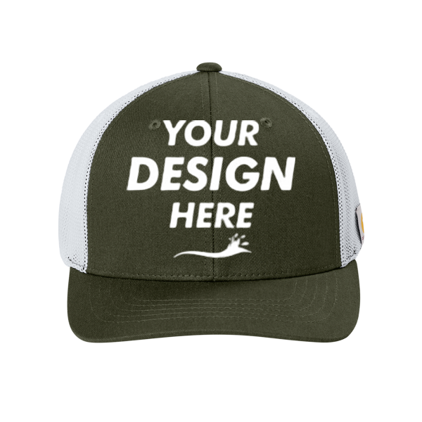 Carhartt Flexfit 110 ® Mesh Back Cap, Moss / White, Front view, Mockup