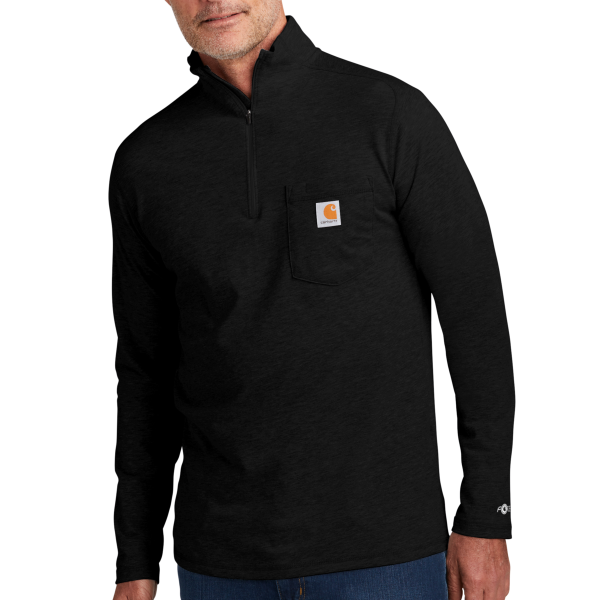 Carhartt Force ® 1/4 Zip Long Sleeve T Shirt, Black, Front view