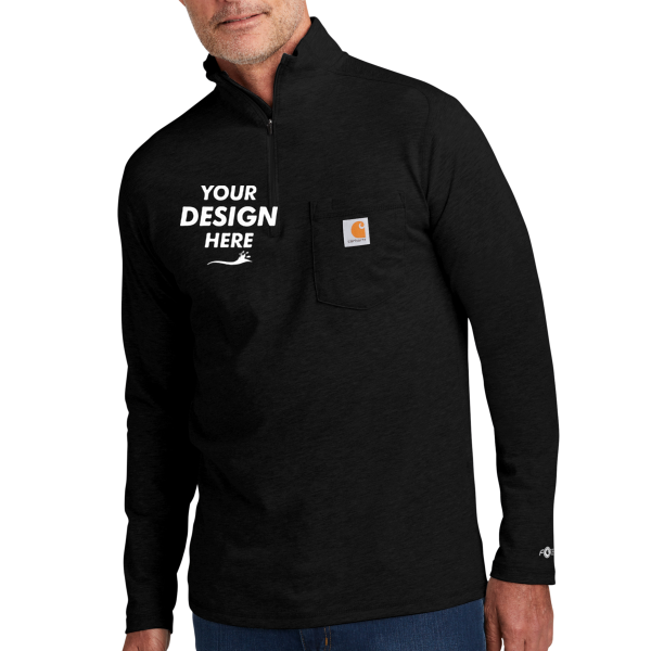 Carhartt Force ® 1/4 Zip Long Sleeve T Shirt, Black, Front view, Mockup