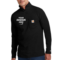 Carhartt Force ® 1/4 Zip Long Sleeve T Shirt, Black, Front view, Mockup
