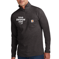 Carhartt Force ® 1/4 Zip Long Sleeve T Shirt, Carbon Heather, Front view, Mockup