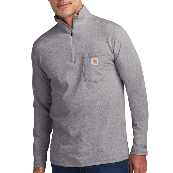 Carhartt Force ® 1/4 Zip Long Sleeve T Shirt, Heather Grey, Front view