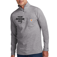 Carhartt Force ® 1/4 Zip Long Sleeve T Shirt, Heather Grey, Front view, Mockup