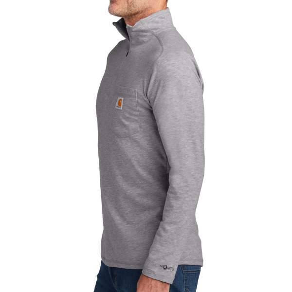 Carhartt Force ® 1/4 Zip Long Sleeve T Shirt, Heather Grey, Left Sleeve view
