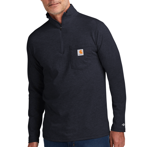 Carhartt Force ® 1/4 Zip Long Sleeve T Shirt, Navy, Front view