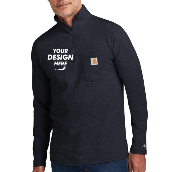 Carhartt Force ® 1/4 Zip Long Sleeve T Shirt, Navy, Front view, Mockup