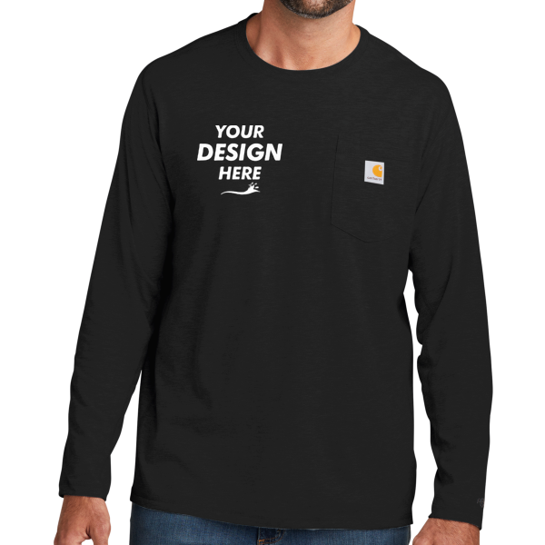Carhartt Force ® Long Sleeve Pocket T Shirt, Black, Front view, Mockup
