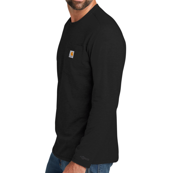 Carhartt Force ® Long Sleeve Pocket T Shirt, Black, Left Sleeve view