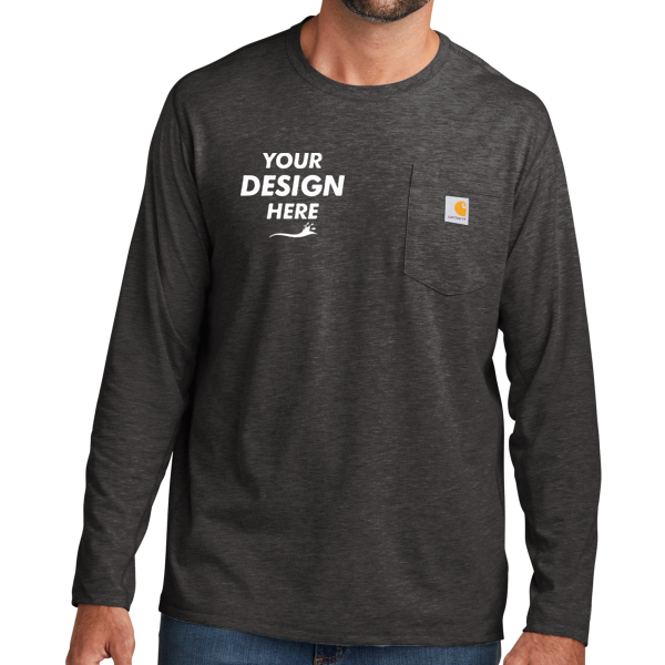 Carhartt Force ® Long Sleeve Pocket T Shirt, Carbon Heather, Front view, Mockup